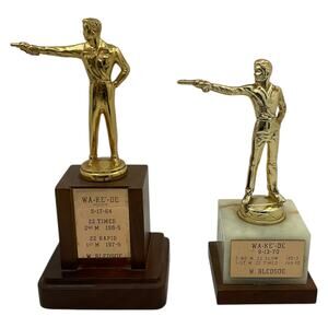 Vintage 1960s 70s WA KE DE Pistol Shooting Trophies Shooting Awards Lot of 2